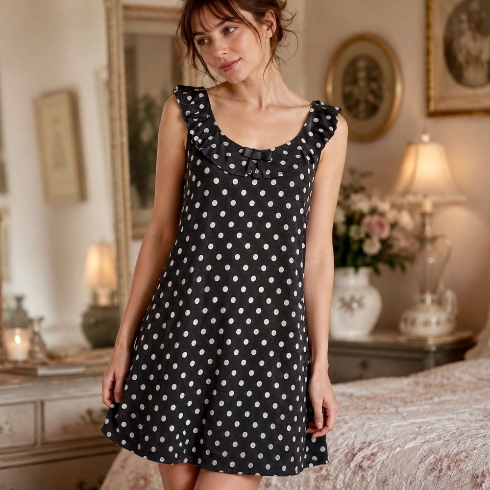 Kate Spade Dream A Little Dream Chemise S Polka Dot Ruffle Bow Nightgown Dress - Picture 1 of 15